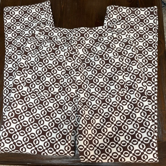 PEPPERMAYO BROWN HI RISE GEOMETRIC RETRO STRAIGHT LEG MODERN JEAN TROUSERS SZ 6 - Picture 6 of 10